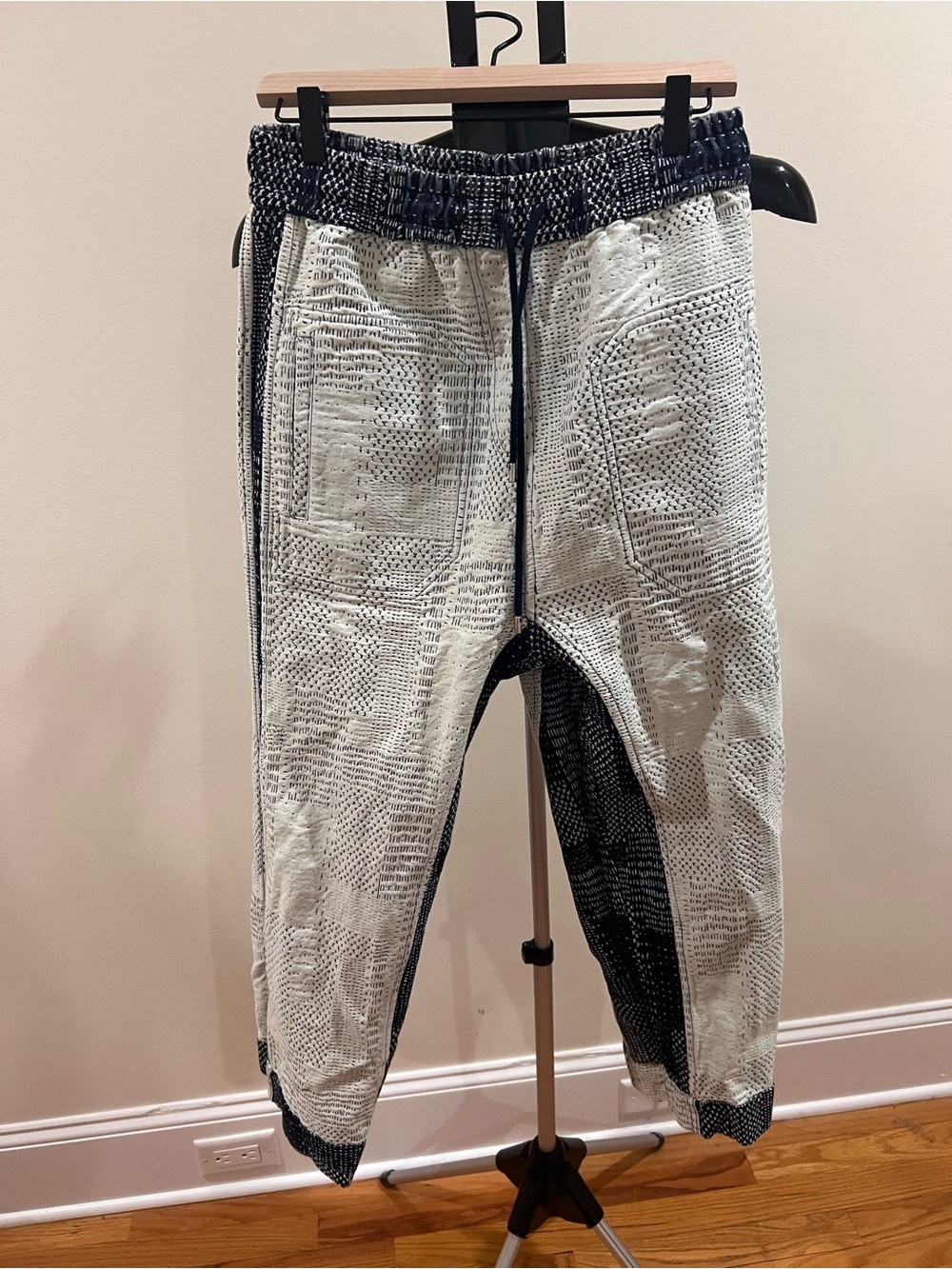 We The Free Blue Patchwork Wide-Leg Pants with White Side Stripe - Picture 5 of 7